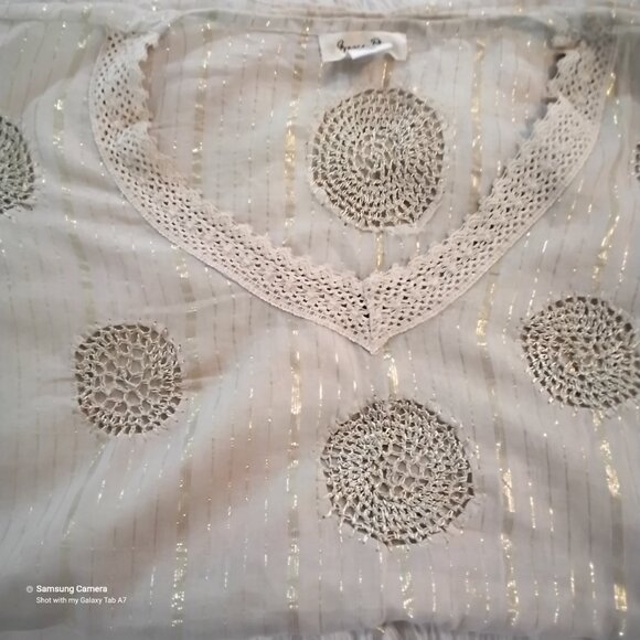 Gypsie Blu Boho Cream Crochet Kimono Swimsuit Coverup Gold Metallic Thread OS - Picture 8 of 8